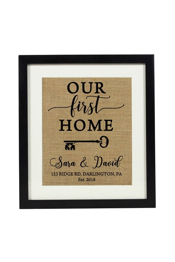 First Home Address Sign Burlap Print Wall Decor Personalized Housewarming New House Gift-Burlap Print Only(8 x 10 Inches)