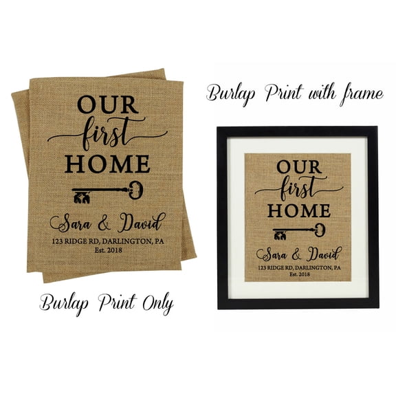 Darling Souvenir First Home Address Sign Burlap Print Wall Decor Personalized Housewarming New House Gift-Burlap Print with Frame(8 x 10 Inches)
