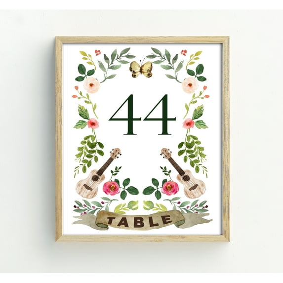 Darling Souvenir Floral & Guitar Frame Table Numbers Wedding Reception Table Cards Decor-5" x 7" (1 to 20)