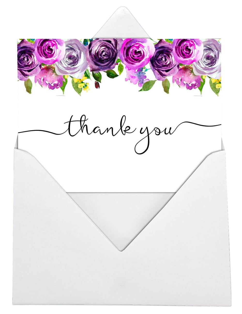 Darling Souvenir Floral Wedding Thank You Greeting Cards Pack Of 100 Pcs With White Envelopes