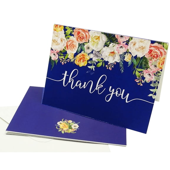 Darling Souvenir Floral Wedding Thank You Greeting Cards With White Envelopes Pack Of 100 Pcs
