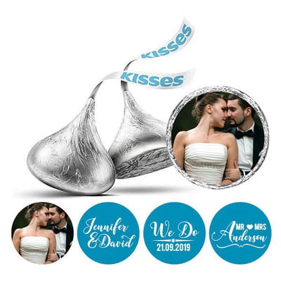 Darling Souvenir From The New Photo Wedding Custom Stickers 190 Pcs Chocolate Labels-Turquoise Blue