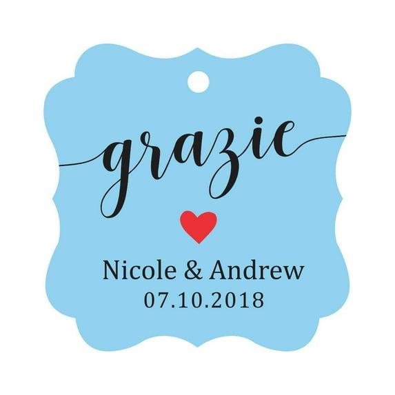 Darling Souvenir GRAZIE Thank You Wedding Favors Gift Paper Tag Custom Party Hang Tags-Baby Blue-100 Tags