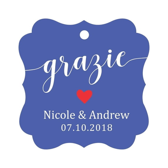 Darling Souvenir GRAZIE Thank You Wedding Favors Gift Paper Tag Custom Party Hang Tags-Cornflower Blue-50 Tags