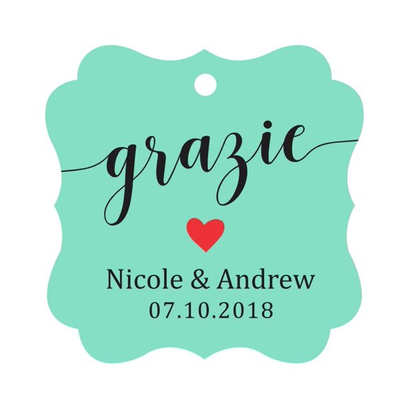Darling Souvenir GRAZIE Thank You Wedding Favors Gift Paper Tag Custom Party Hang Tags-Mint Green-50 Tags