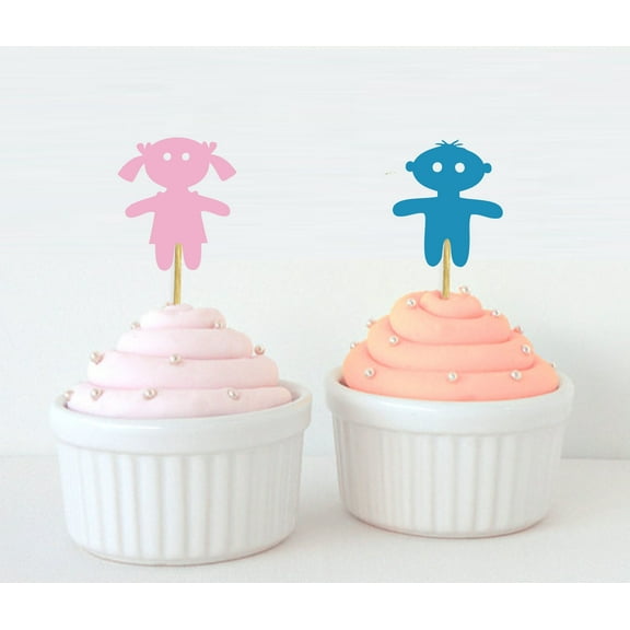 Darling Souvenir, Gender Reveal Cupcake Toppers, Boy Or Girl, Twins Baby Shower Dessert Decorations - Pack Of 20