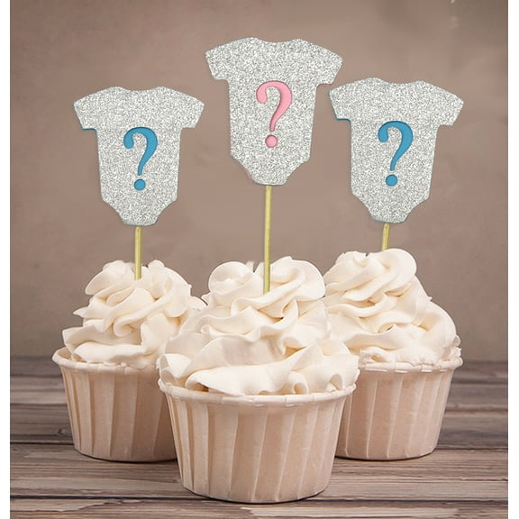 Darling Souvenir, Gender Reveal Glitter Cupcake Toppers, Boy Or Girl Baby Shower Dessert Decoration - Pack Of 40