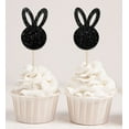 thumbnail image 1 of Darling Souvenir, Glitter Black Easter Bunny Rabbit Cupcake Toppers Dessert Decoration Cupcake Toppers - Pack Of 20, 1 of 1