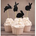 thumbnail image 1 of Darling Souvenir, Glitter Black Easter Bunny Rabbit Cupcake Toppers Dessert Decoration Cupcake Toppers - Pack Of 20, 1 of 1