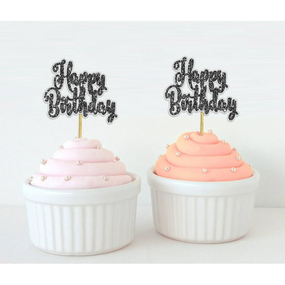 Darling Souvenir, Glitter Happy Birthday Cupcake Toppers, Party Dessert Decorations - Pack Of 20