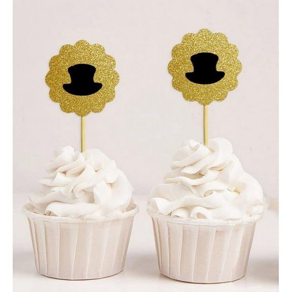 Darling Souvenir, Glitter Hat shape Cupcake Toppers, Wedding - Baby Shower Party Dessert Decorations - Pack Of 20
