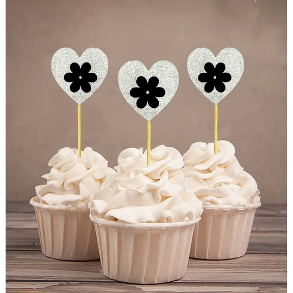 Darling Souvenir, Glitter Heart Cupcake Toppers, Wedding - Birthday Party Dessert Decorations - Pack Of 20