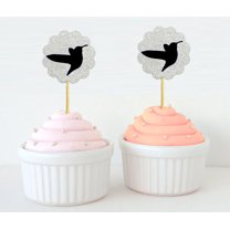 Darling Souvenir, Glitter Scallop Edge Bird Cupcake Toppers, Wedding - Birthday Party Dessert Decorations - Pack Of 20