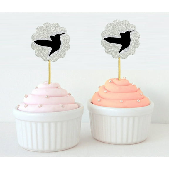 Darling Souvenir, Glitter Scallop Edge Bird Cupcake Toppers, Wedding - Birthday Party Dessert Decorations - Pack Of 20