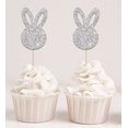 thumbnail image 1 of Darling Souvenir, Glitter Silver Easter Bunny Rabbit Cupcake Toppers Dessert Decoration Cupcake Toppers - Pack Of 20, 1 of 1