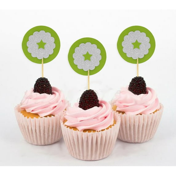 Darling Souvenir, Glitter star shape Cupcake Toppers, Wedding - Baby Shower Party Dessert Decorations - Pack Of 20