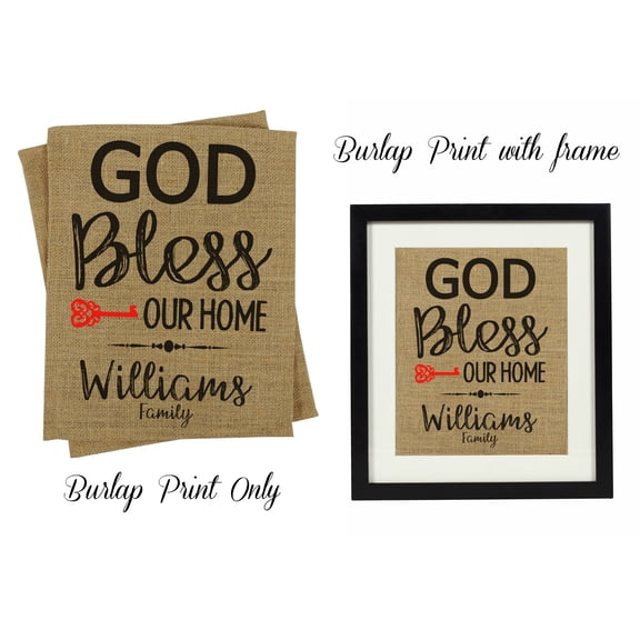 Darling Souvenir God Bless Our Home Quotes Burlap Print Wall Decor Personalized Housewarming Gift-Burlap Print Only(11 x 14 Inches)