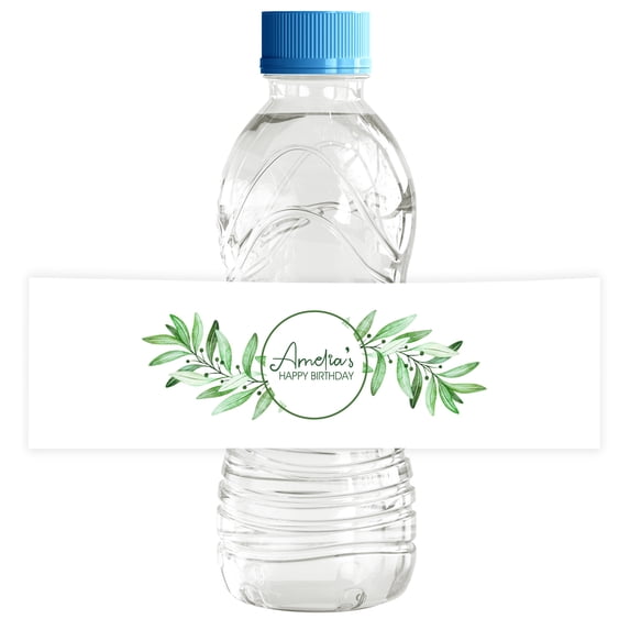 Darling Souvenir Greenery Leaf Wreath WaterBottleLabels Self Adhesive Birthday PartyWaterBottleLabelFor Birthday Party SuppliesWaterBottleStickers For Birthday- Pack Of 32