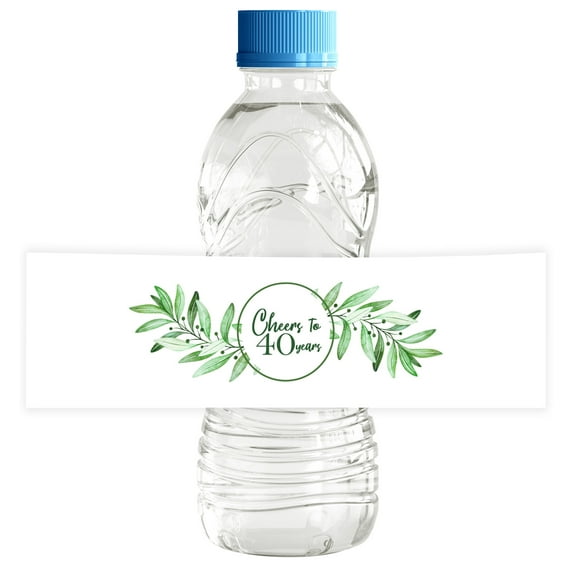 Darling Souvenir Greenery Leaf Wreath WaterBottleLabels Self Adhesive Party Collection Cheers To 40WaterBottleStickers Great For Wedding, Birthday, Anniversary Party- Pack Of 32