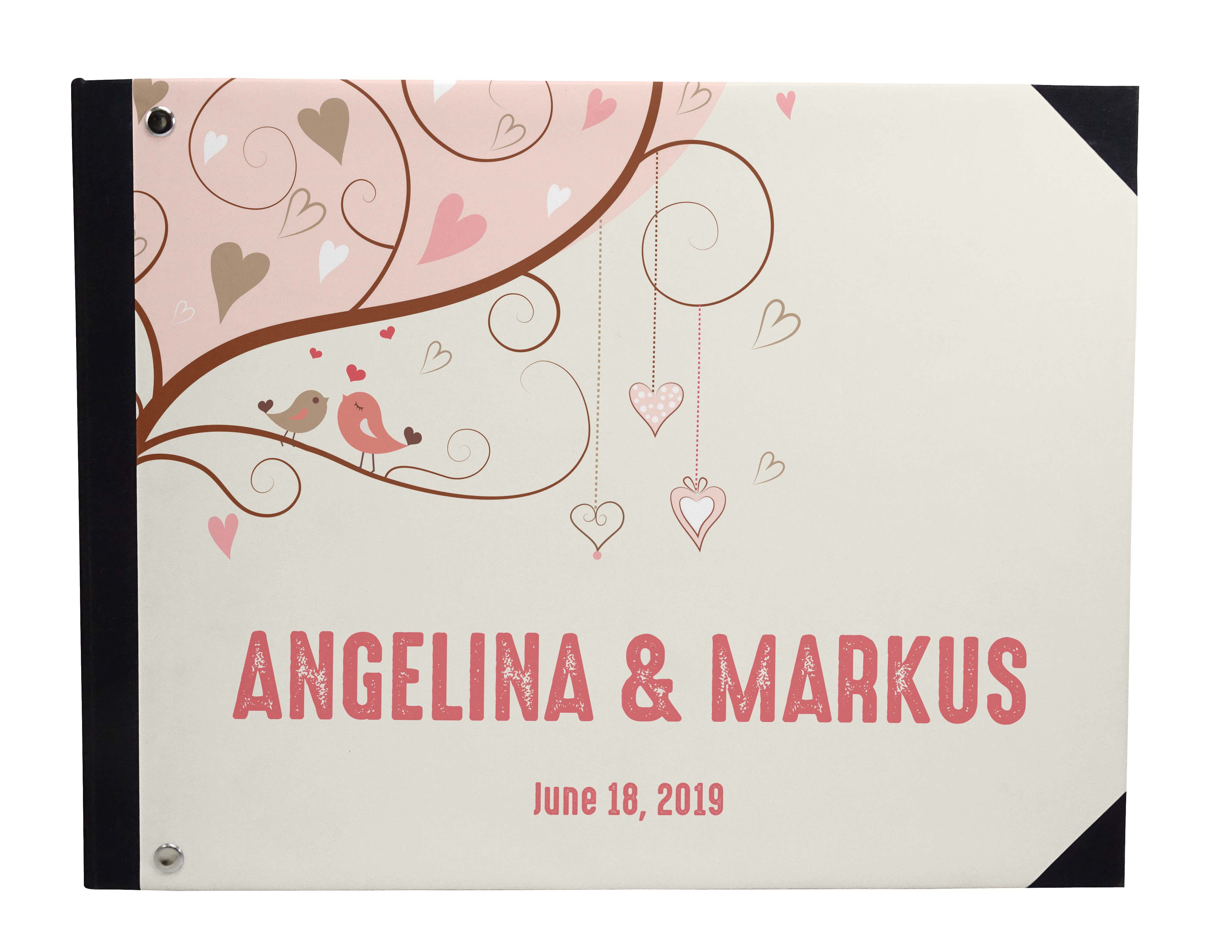 Darling Souvenir Grey Hanging Heart & Love Birds Printed Hardbound Cover Guestbook For Wedding Guest Sign In Book Registry-9 x 12 Inches