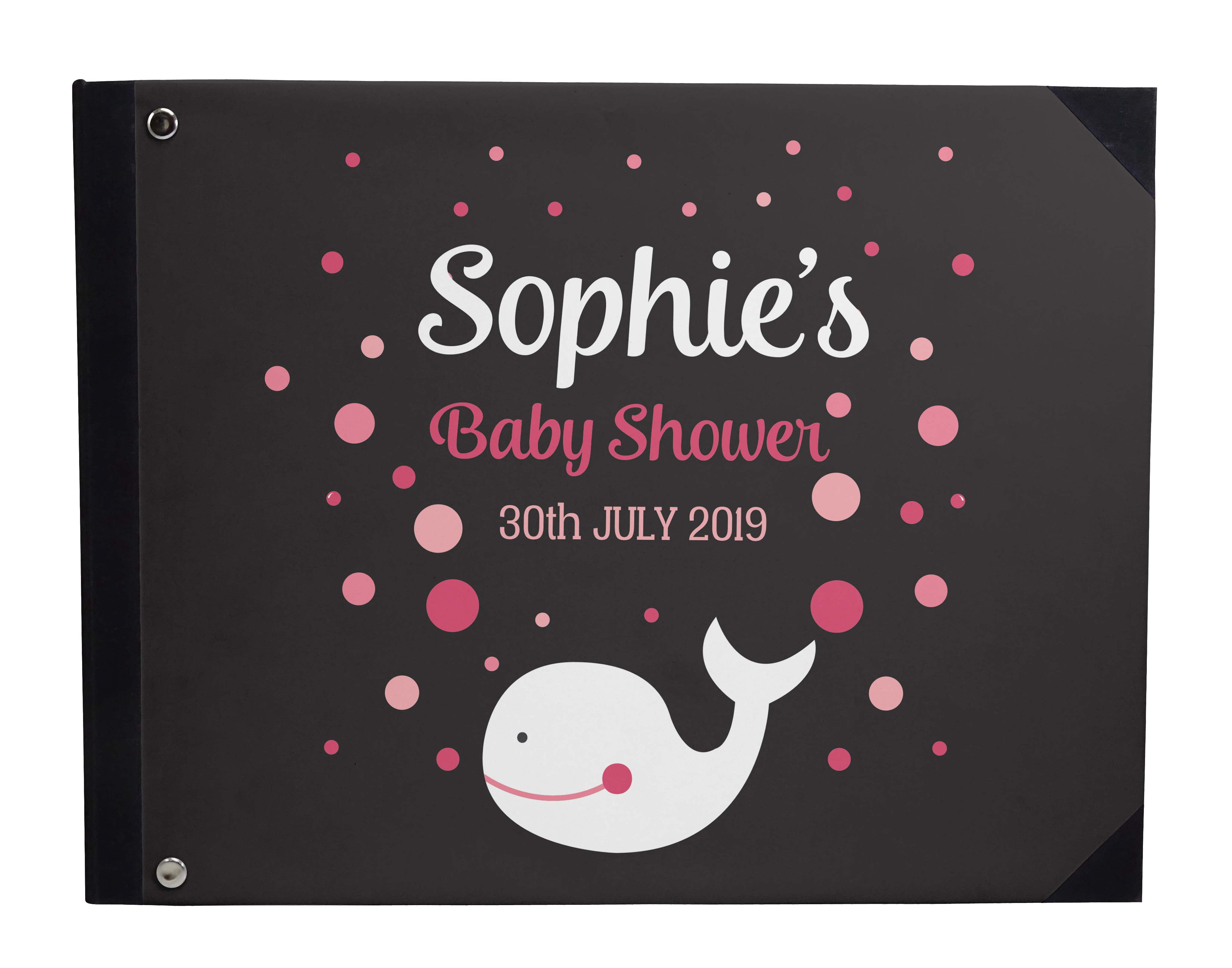 Darling Souvenir Grey Whale Fish & Dot Hardbound Cover Personalized Printed Baby Shower&nbsp;Guestbook&nbsp;Scrap&nbsp;book-7 x 9 Inches
