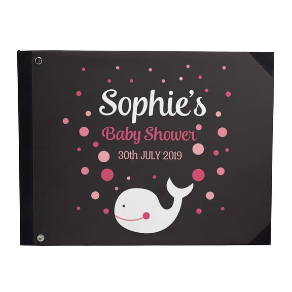 Darling Souvenir Grey Whale Fish & Dot Hardbound Cover Personalized Printed Baby Shower Guestbook Scrap book-7 x 9 Inches