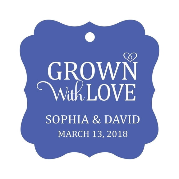 Darling Souvenir Grown With Love Personalized Fancy Frame Bonbonniere Wedding Party Favor Paper Tags-Cornflower Blue-100 Tags