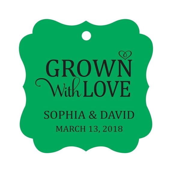Darling Souvenir Grown With Love Personalized Fancy Frame Bonbonniere Wedding Party Favor Paper Tags-Green-50 Tags