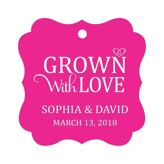 Darling Souvenir Grown With Love Personalized Fancy Frame Bonbonniere Wedding Party Favor Paper Tags-Magenta-50 Tags
