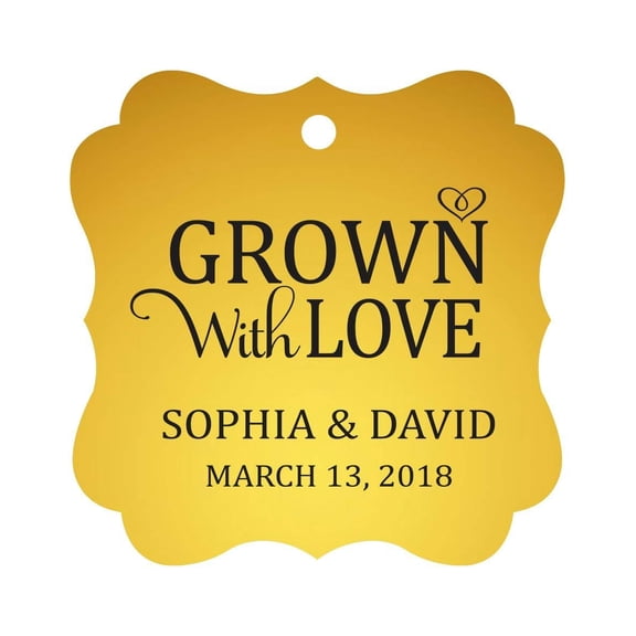 Darling Souvenir Grown With Love Personalized Fancy Frame Bonbonniere Wedding Party Favor Paper Tags-Metallic Gold-50 Tags