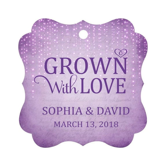 Darling Souvenir Grown With Love Personalized Fancy Frame Bonbonniere Wedding Party Favor Paper Tags-Stary Mauve Purple-50 Tags