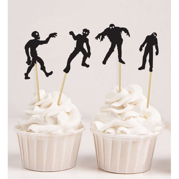 Darling Souvenir, Halloween Zombie Silhouettes Cupcake Topper, Zombie Party Dessert Decorations - Pack Of 20