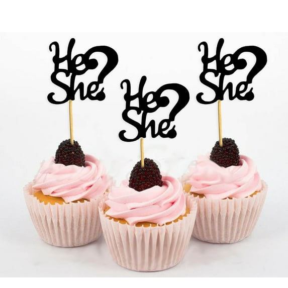 Darling Souvenir, He She? Gender Reveal Baby Shower Cupcake Toppers, Dessert Decorations - Pack Of 20