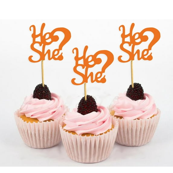 Darling Souvenir, He She? Gender Reveal Baby Shower Cupcake Toppers, Dessert Decorations - Pack Of 20