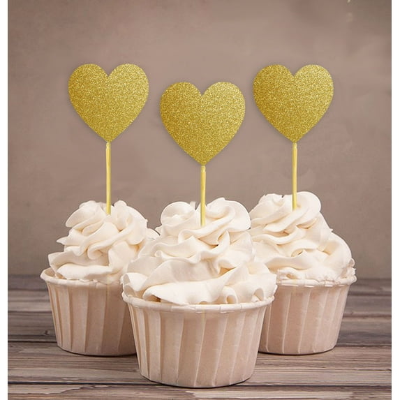 Darling Souvenir, Heart Cupcake Toppers, Wedding - Birthday Party Dessert Decorations - Pack Of 40