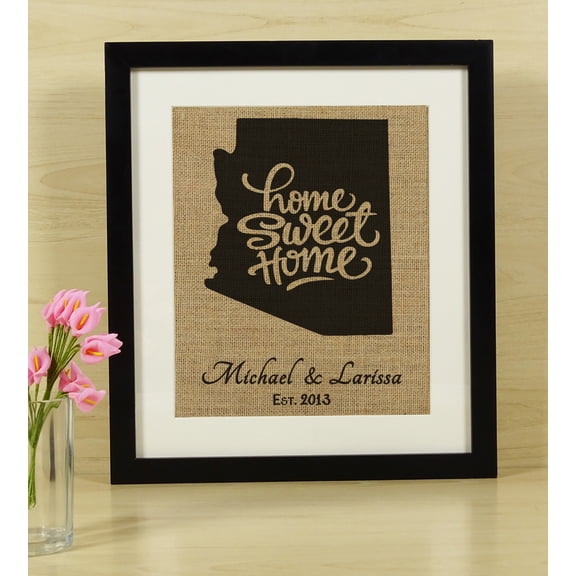 Darling Souvenir Home Sweet Home Burlap Print Wall Decor Arizona State Map Personalized Housewarming Gift-Burlap Print Only(11 x 14 Inches)
