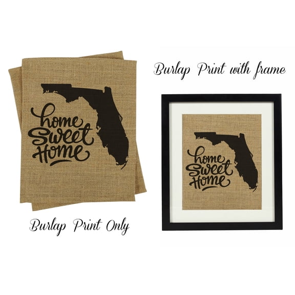 Darling Souvenir Home Sweet Home Burlap Print Wall Decor Florida State Map Housewarming Gift-Burlap Print Only(8 x 10 Inches)