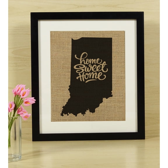 Darling Souvenir Home Sweet Home Burlap Print Wall Decor Indiana State Map Housewarming Gift-Burlap Print Only(11 x 14 Inches)