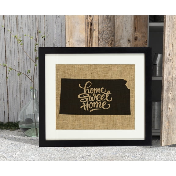 Darling Souvenir Home Sweet Home Burlap Print Wall Decor Kansas State Map Housewarming Gift-Burlap Print Only(11 x 14 Inches)