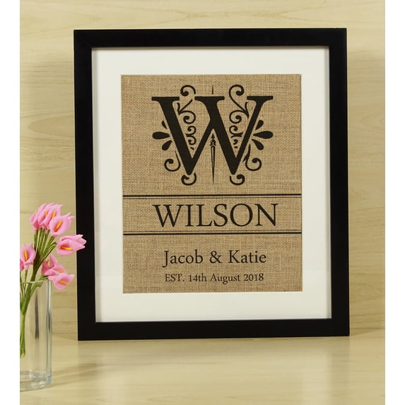 Darling Souvenir Initial Monogram Burlap Print Wall Decor Save The Date Personalized Wedding Gift-Burlap Print with Frame(11 x 14 Inches)