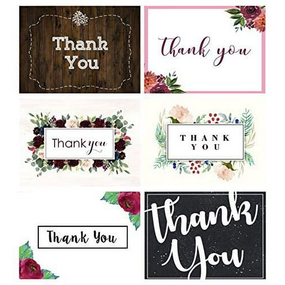 Darling Souvenir Leaves and Vines Assorted Thank You Card Blank Note Occasional Greeting Card-Pack of 36 Pieces