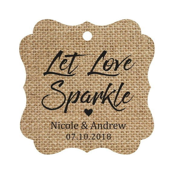 Darling Souvenir Let Love Sparkle Customized Wedding Paper Tags Personalized Name Hang Tags-Burlap-100 Tags