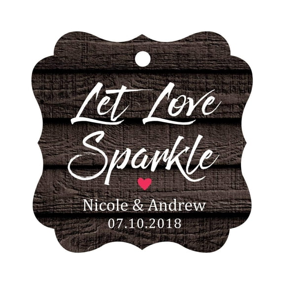 Darling Souvenir Let Love Sparkle Customized Wedding Paper Tags Personalized Name Hang Tags-Dark Wood-50 Tags