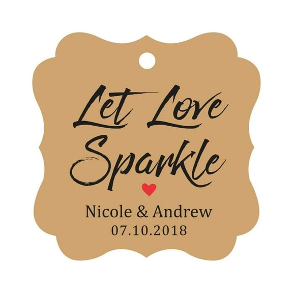 Darling Souvenir Let Love Sparkle Customized Wedding Paper Tags Personalized Name Hang Tags-Kraft-100 Tags