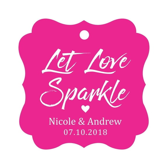 Darling Souvenir Let Love Sparkle Customized Wedding Paper Tags Personalized Name Hang Tags-Magenta-100 Tags