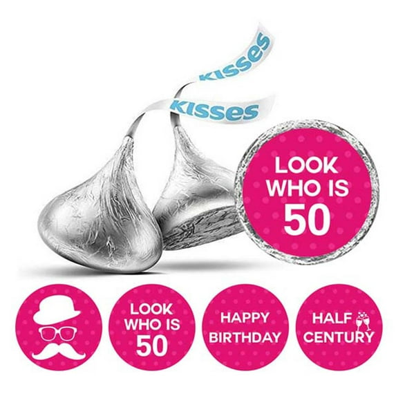 Darling Souvenir Look Who is 50 Birthday Stickers 190 Pcs for chocolate Candy Labels-Magenta