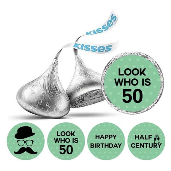 Darling Souvenir Look Who is 50 Birthday Stickers 190 Pcs for chocolate Candy Labels-Mint