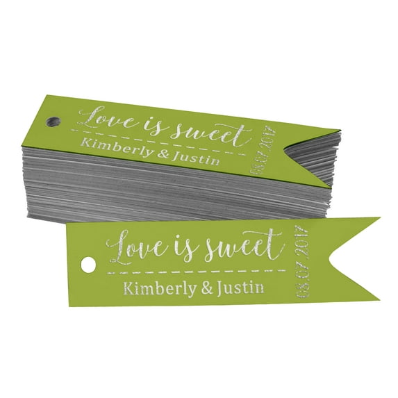 Darling Souvenir Love Is Sweet Wedding Bottle Tag Real Silver Foil Personalized Favor Hang Tags Pack Of 50