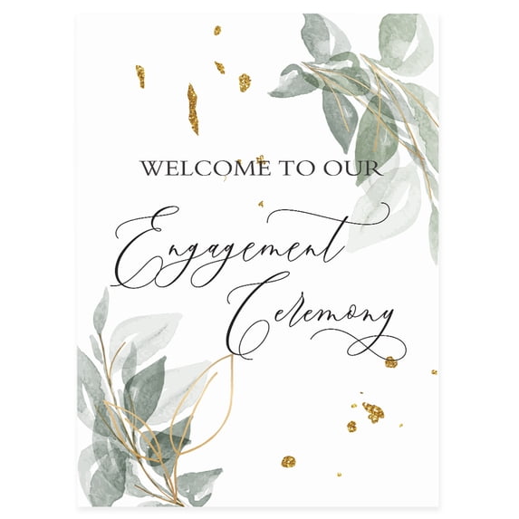 Darling Souvenir MADE WITH LOVE Leaf With Gold Flakes,Welcome Sign Large Decorative Poster Welcome To Our Engagement Poster For Easel Party Collection- 18x12