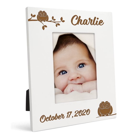 Darling Souvenir MADE WITH LOVEPersonalized WoodEngraved Baby Picture Frame, Table Top WhitePhotoFrame (New Born Baby) Customizable Quote - 4x6 Inches Vertical